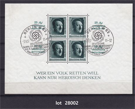 Tyske rige afa 643 lux stemplet blok, kat høj. se tekst og foto. lot 28002
